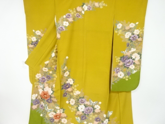 しつけ付き小紋 お茶会 薄いグレー 花柄 着物 絹 お仕立付き・袷】正絹